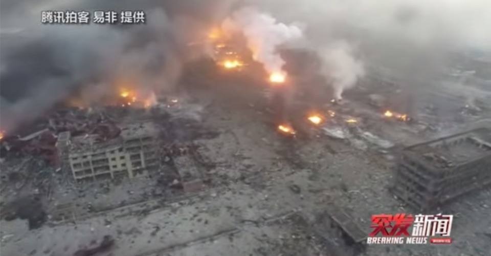 drone beelden ravage na explosies containerterminal tianjin china